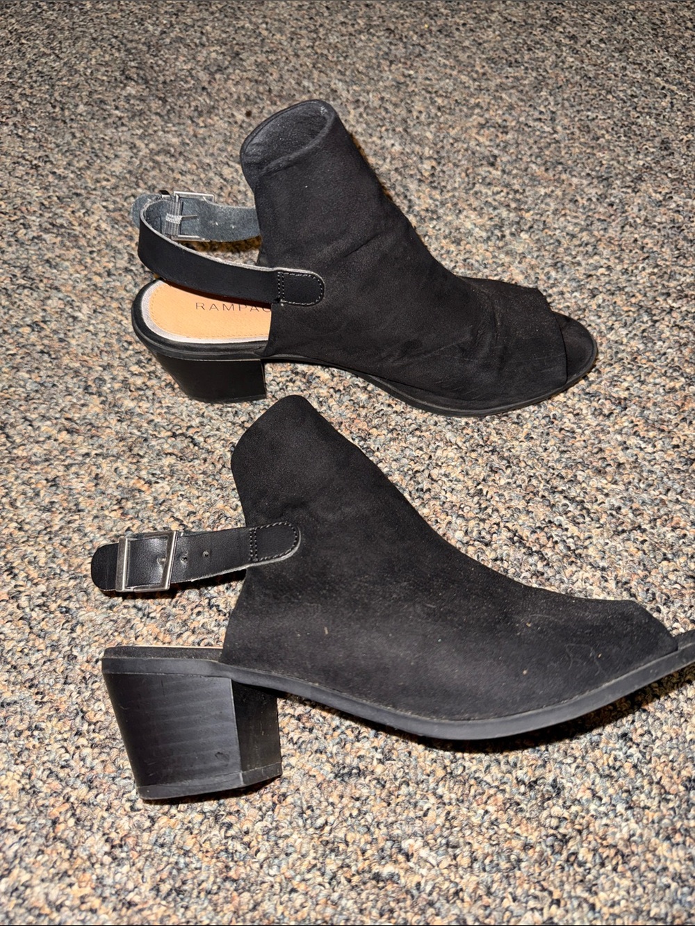 Black Suede Peep-Toe Ankle Boots - Women